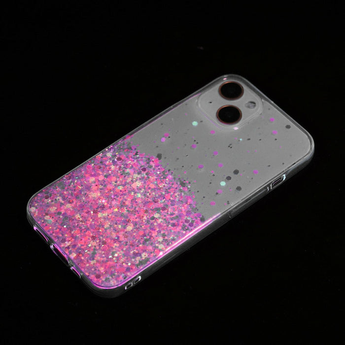 For Iphone 15 Transparent Frame Noctilucent Glitter Powder Tpu Phone Case