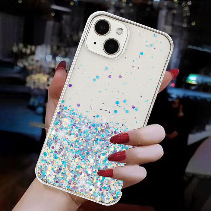 For Iphone 15 Transparent Frame Noctilucent Glitter Powder Tpu Phone Case