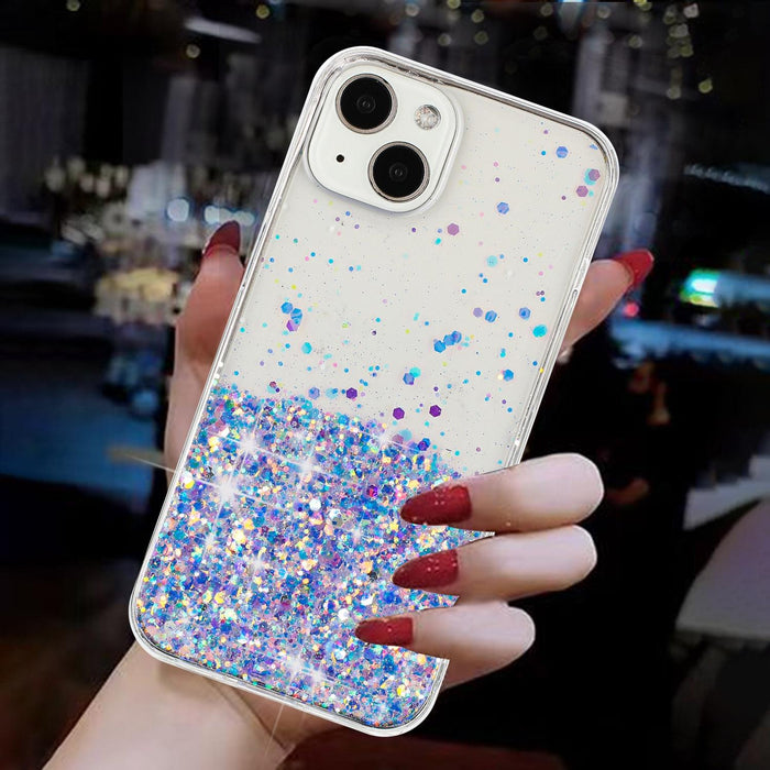 For Iphone 15 Transparent Frame Noctilucent Glitter Powder Tpu Phone Case