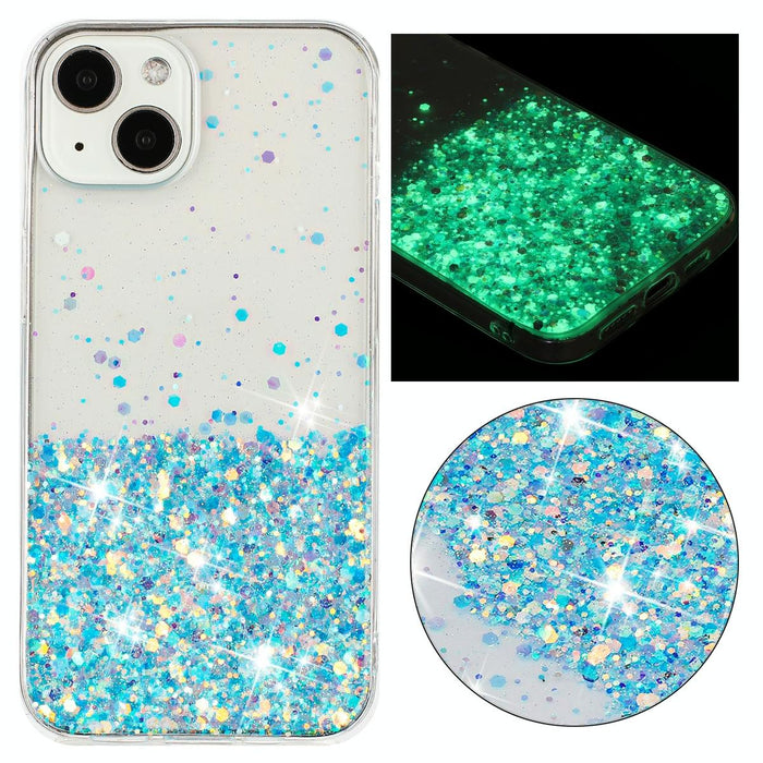 For Iphone 15 Transparent Frame Noctilucent Glitter Powder Tpu Phone Case
