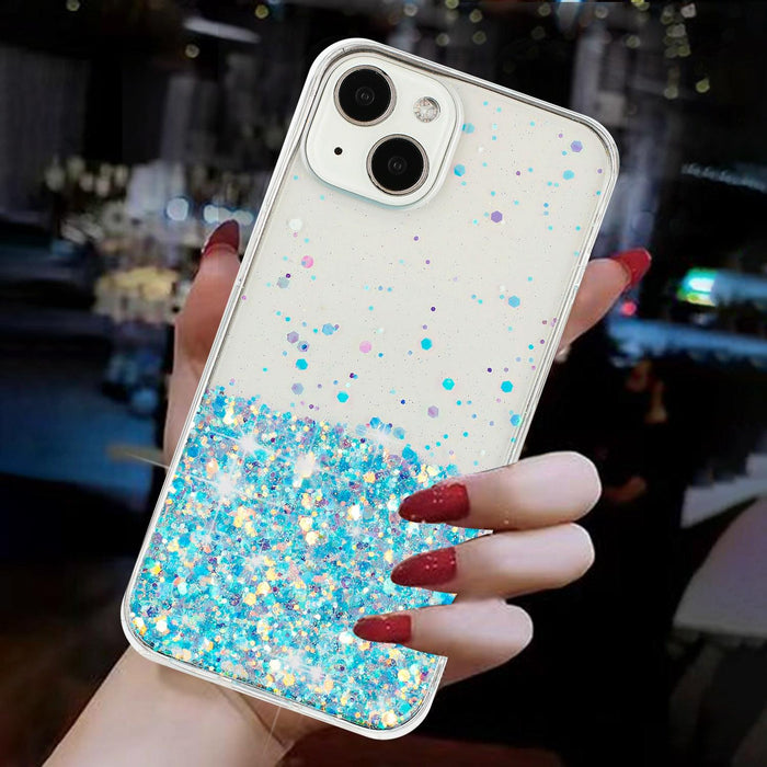 For Iphone 15 Transparent Frame Noctilucent Glitter Powder Tpu Phone Case