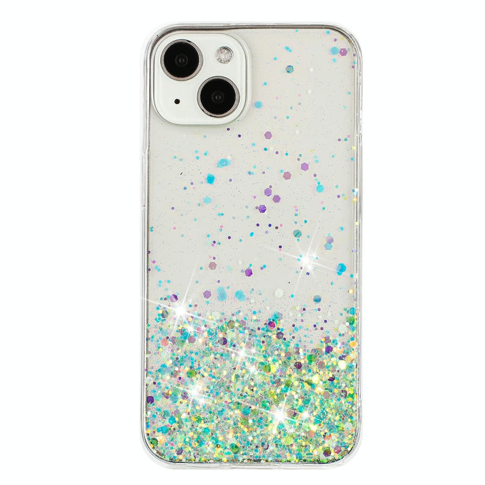 For Iphone 15 Transparent Frame Noctilucent Glitter Powder Tpu Phone Case
