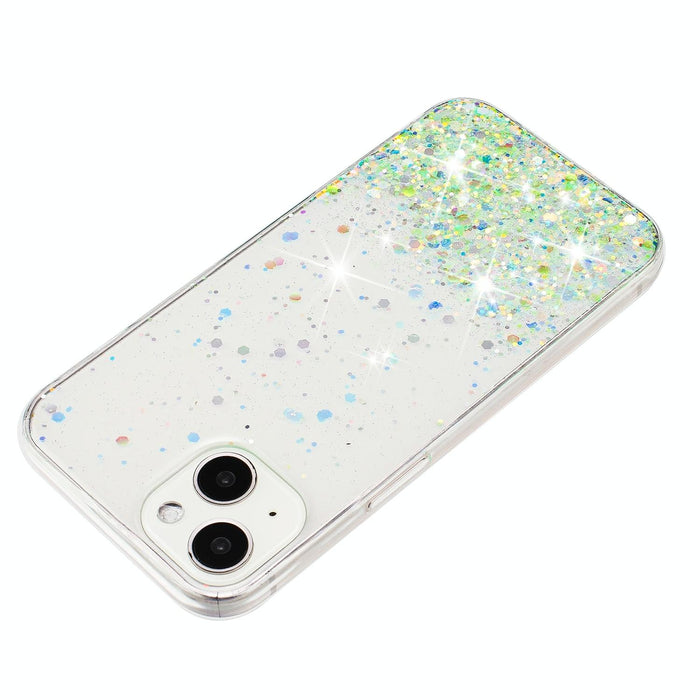 For Iphone 15 Transparent Frame Noctilucent Glitter Powder Tpu Phone Case