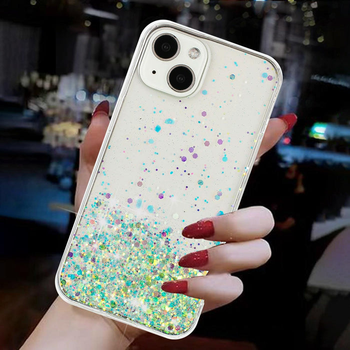 For Iphone 15 Transparent Frame Noctilucent Glitter Powder Tpu Phone Case