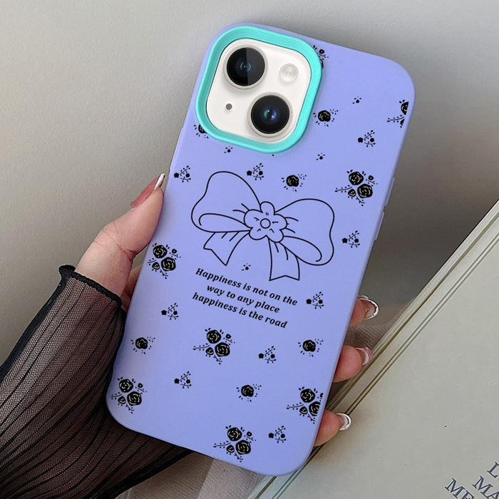 For Iphone 15 Floral Bow Pc Hybrid Tpu Phone Case
