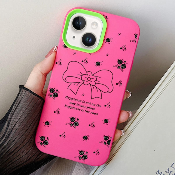 For Iphone 15 Floral Bow Pc Hybrid Tpu Phone Case