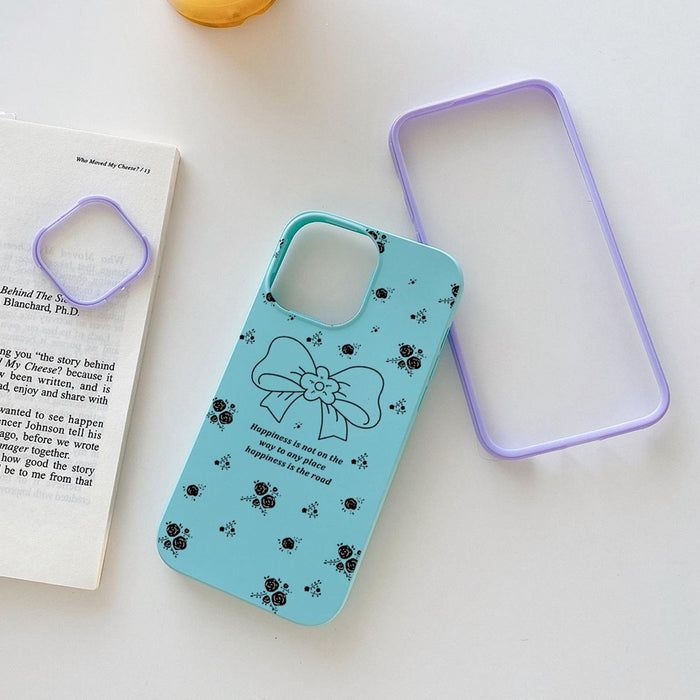 For Iphone 15 Floral Bow Pc Hybrid Tpu Phone Case