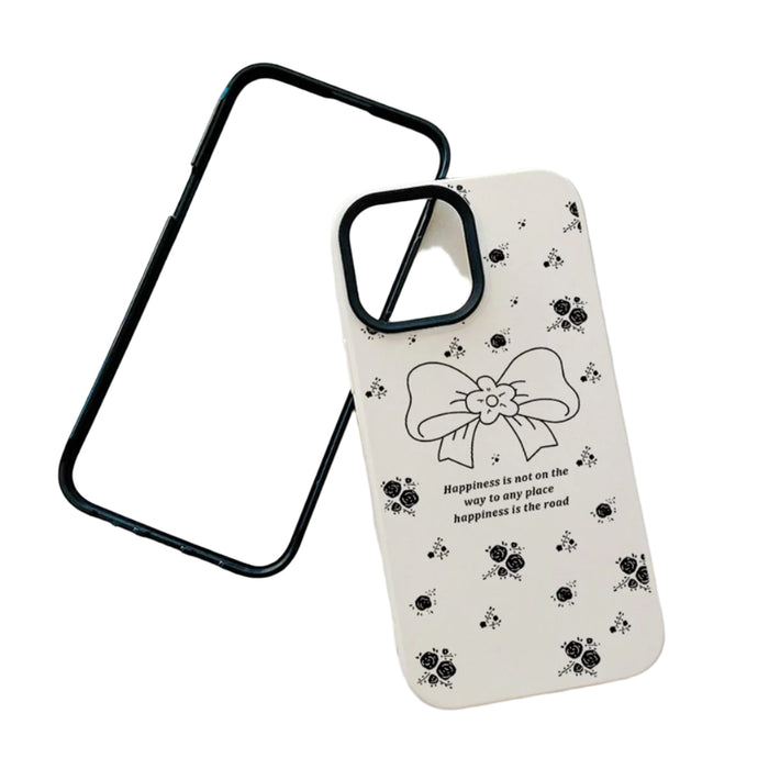 For Iphone 15 Floral Bow Pc Hybrid Tpu Phone Case