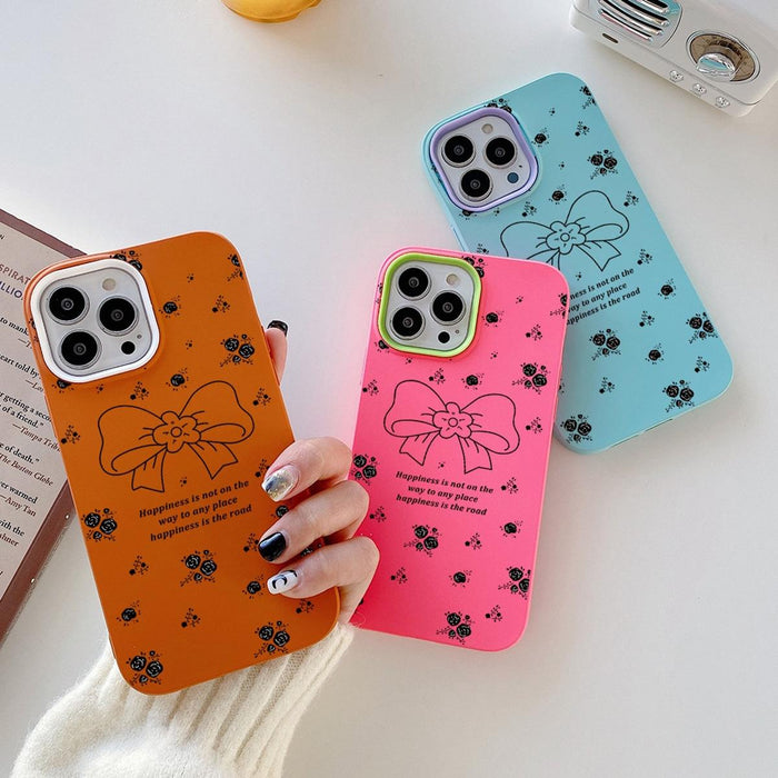 For Iphone 15 Floral Bow Pc Hybrid Tpu Phone Case