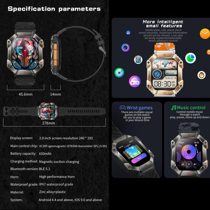 2.0 Inch Bt5.1 Ip67 Sport Smart Watch Support Bluetooth Call / Sleep / Blood Oxygen / Heart Rate / Blood Pressure Health Monitor