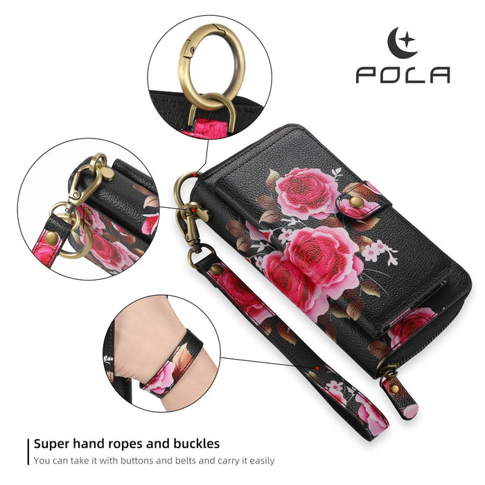 For Iphone 15 Pola Magsafe Flower Multi-Functional Zipper Wallet Leather Phone Case