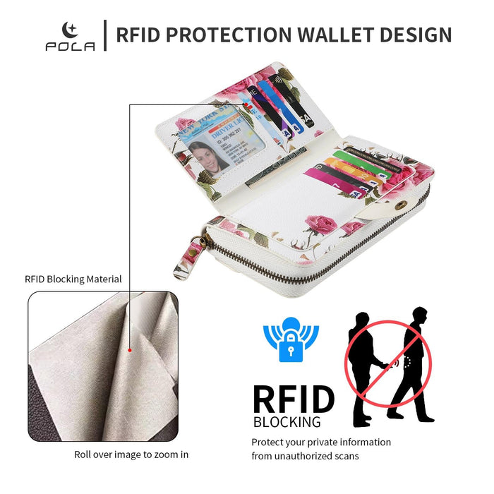 For Iphone 15 Pola Magsafe Flower Multi-Functional Zipper Wallet Leather Phone Case