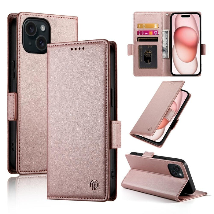 For Iphone 15 Side Buckle Magnetic Frosted Leather Phone Case