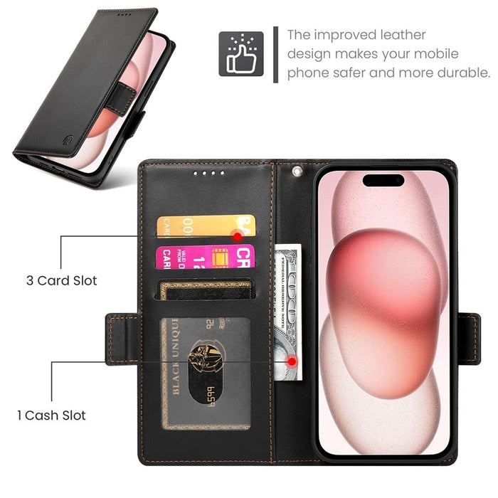 For Iphone 15 Side Buckle Magnetic Frosted Leather Phone Case
