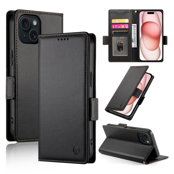 For Iphone 15 Side Buckle Magnetic Frosted Leather Phone Case
