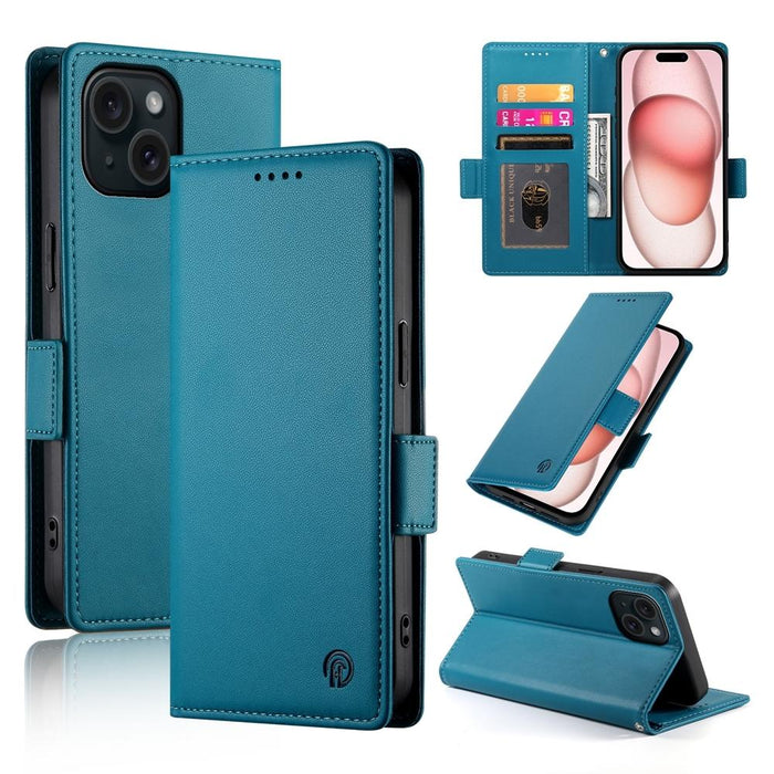 For Iphone 15 Side Buckle Magnetic Frosted Leather Phone Case