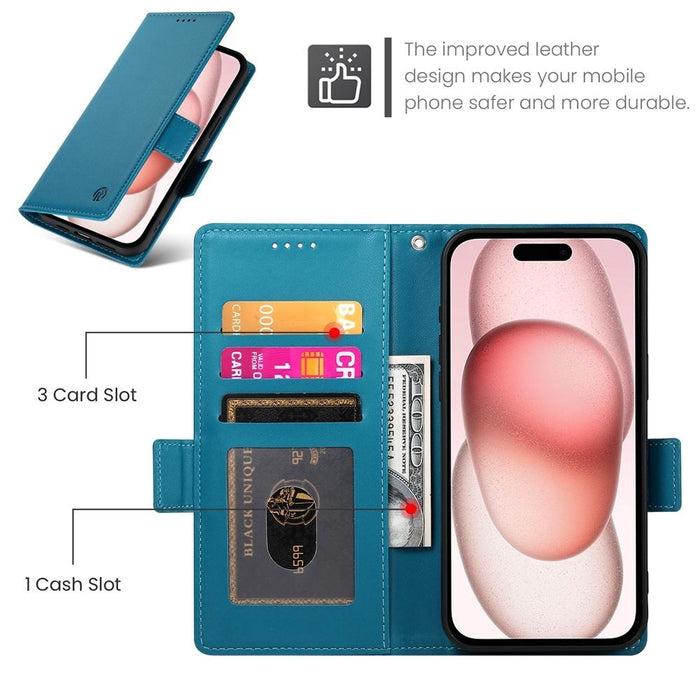 For Iphone 15 Side Buckle Magnetic Frosted Leather Phone Case