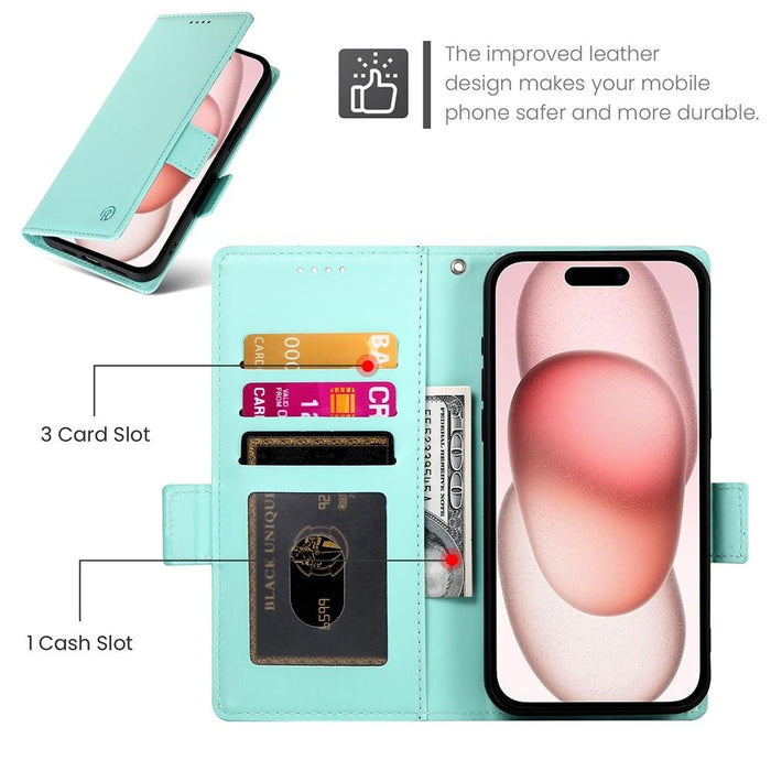 For Iphone 15 Side Buckle Magnetic Frosted Leather Phone Case