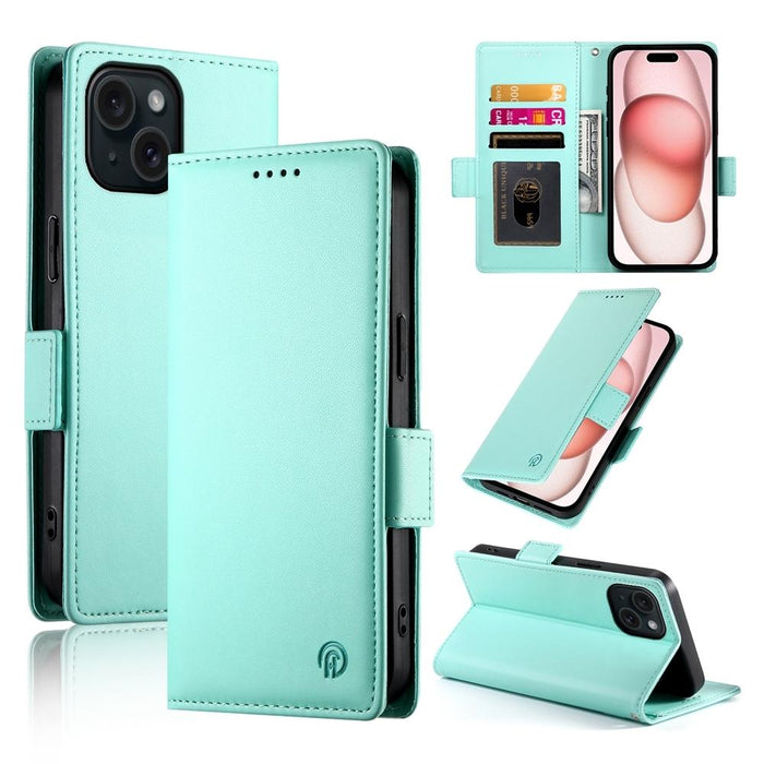 For Iphone 15 Side Buckle Magnetic Frosted Leather Phone Case