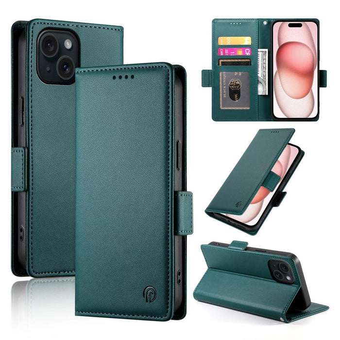 For Iphone 15 Side Buckle Magnetic Frosted Leather Phone Case