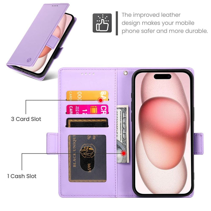 For Iphone 15 Side Buckle Magnetic Frosted Leather Phone Case