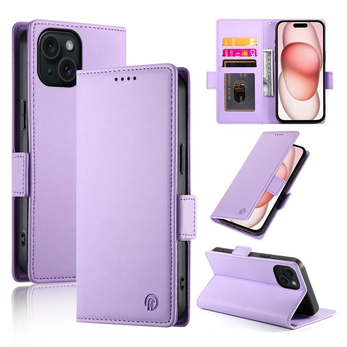 For Iphone 15 Side Buckle Magnetic Frosted Leather Phone Case