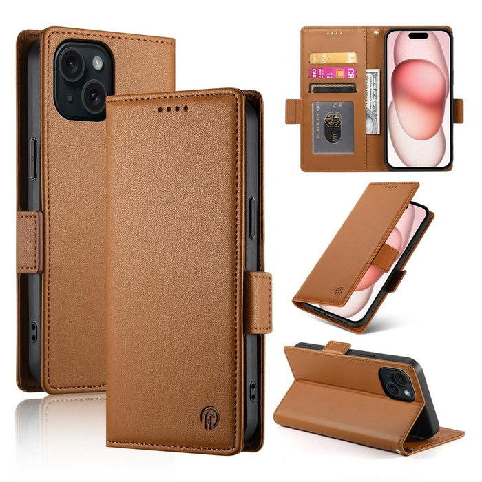 For Iphone 15 Side Buckle Magnetic Frosted Leather Phone Case