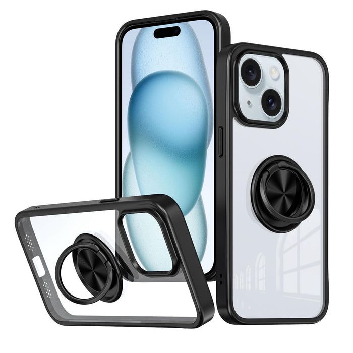 For Iphone 15 Ring Holder Pc Hybrid Tpu Phone Case