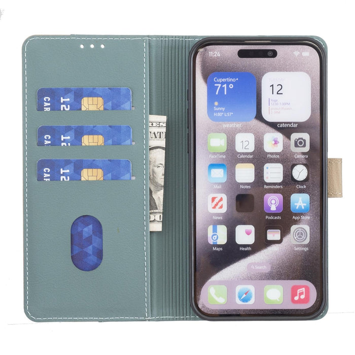 For Iphone 15 Colour Matching Rfid Anti-Theft Leather Phone Case