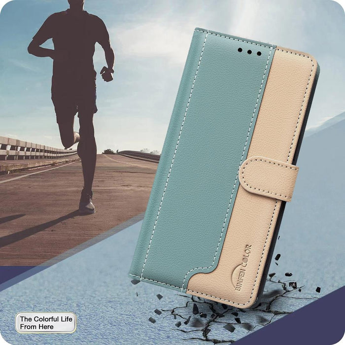 For Iphone 15 Colour Matching Rfid Anti-Theft Leather Phone Case