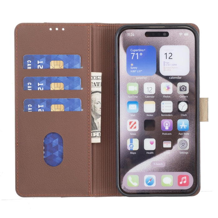For Iphone 15 Colour Matching Rfid Anti-Theft Leather Phone Case