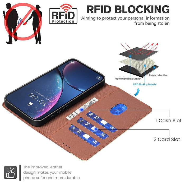 For Iphone 15 Colour Matching Rfid Anti-Theft Leather Phone Case