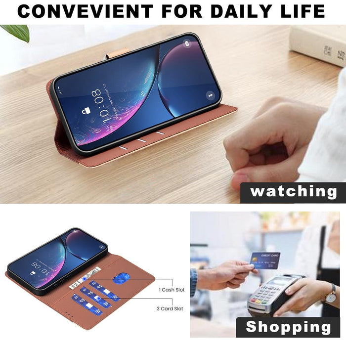 For Iphone 15 Colour Matching Rfid Anti-Theft Leather Phone Case