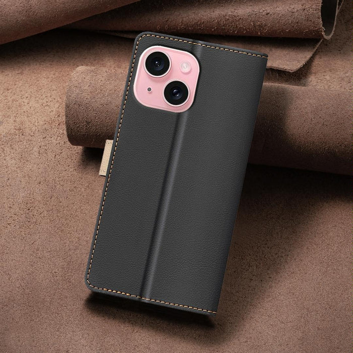 For Iphone 15 Colour Matching Rfid Anti-Theft Leather Phone Case