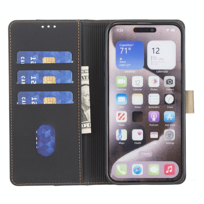 For Iphone 15 Colour Matching Rfid Anti-Theft Leather Phone Case