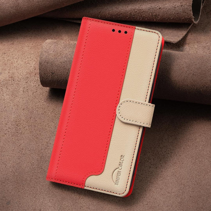 For Iphone 15 Colour Matching Rfid Anti-Theft Leather Phone Case