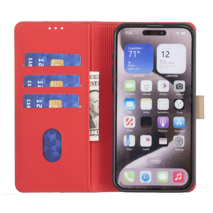 For Iphone 15 Colour Matching Rfid Anti-Theft Leather Phone Case