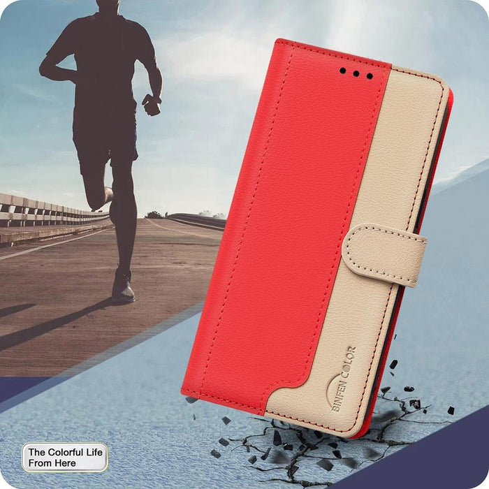 For Iphone 15 Colour Matching Rfid Anti-Theft Leather Phone Case