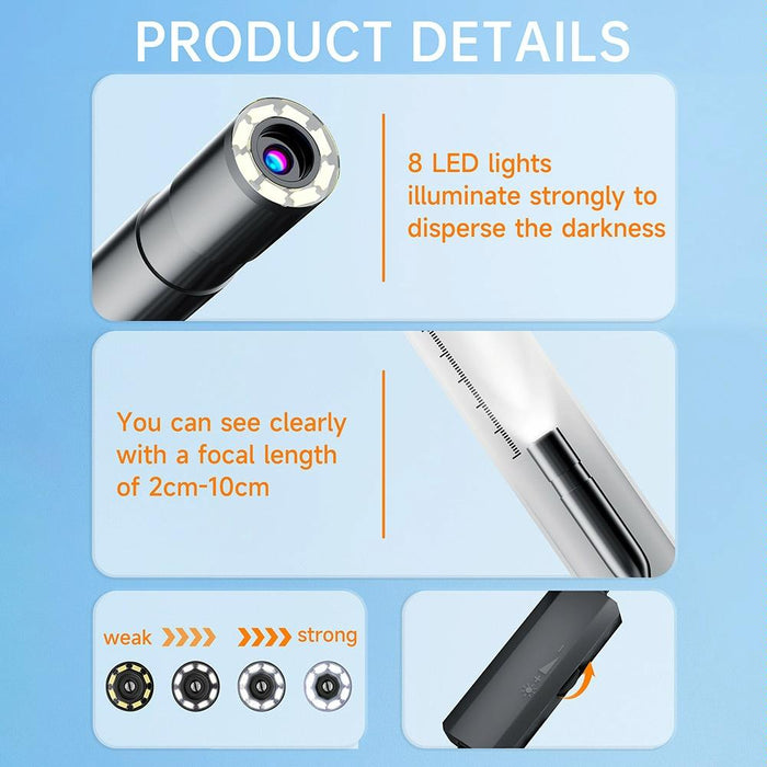 2 In 1 Usb-C / Type-C + 8 Pin Interface 8Mm Hd Industry Endoscope Length 10M Hard Tube