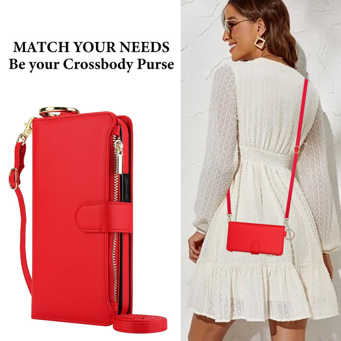 For Iphone 15 Crossbody Ring Multifunctional Wallet Leather Phone Case