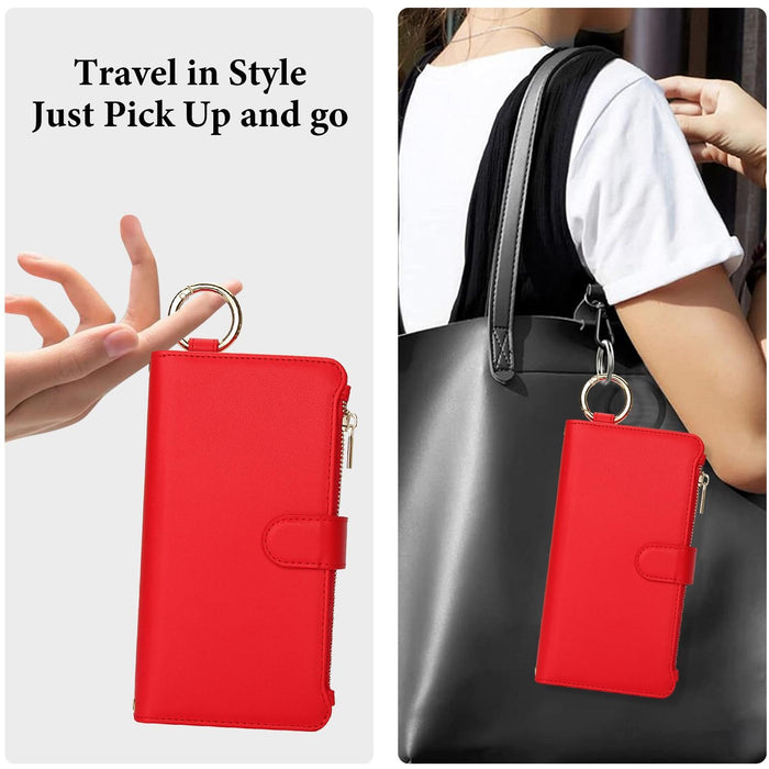 For Iphone 15 Crossbody Ring Multifunctional Wallet Leather Phone Case