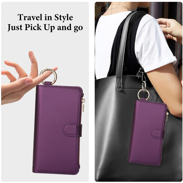 For Iphone 15 Crossbody Ring Multifunctional Wallet Leather Phone Case