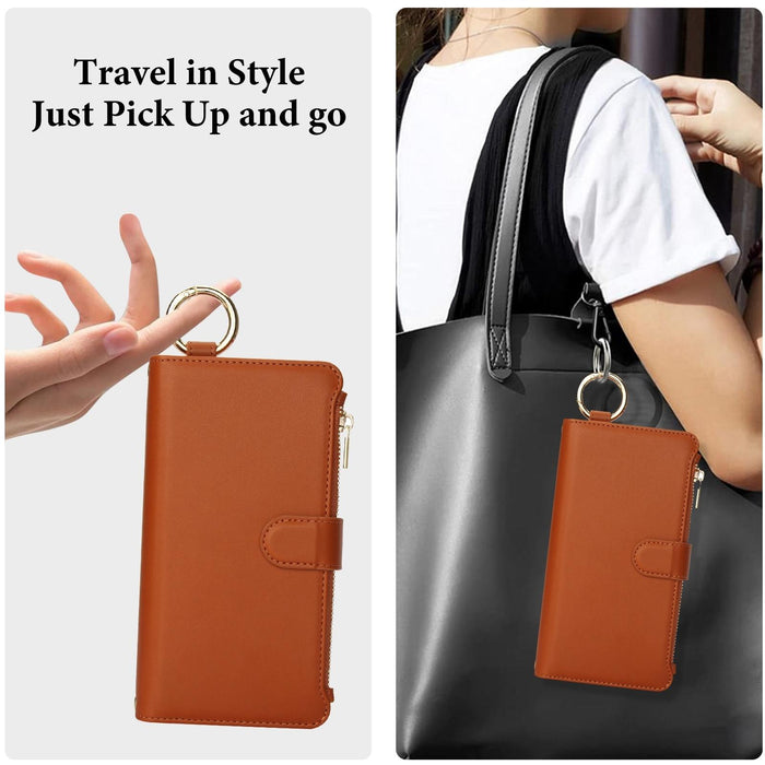 For Iphone 15 Crossbody Ring Multifunctional Wallet Leather Phone Case
