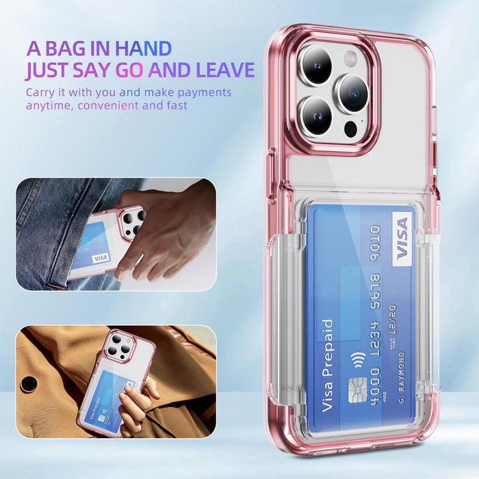For Iphone 15 Card Holder Acrylic Hybrid Tpu Phone Case