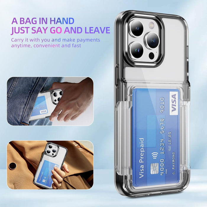 For Iphone 15 Card Holder Acrylic Hybrid Tpu Phone Case