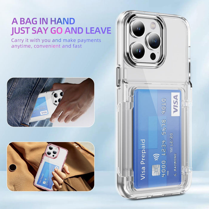 For Iphone 15 Card Holder Acrylic Hybrid Tpu Phone Case
