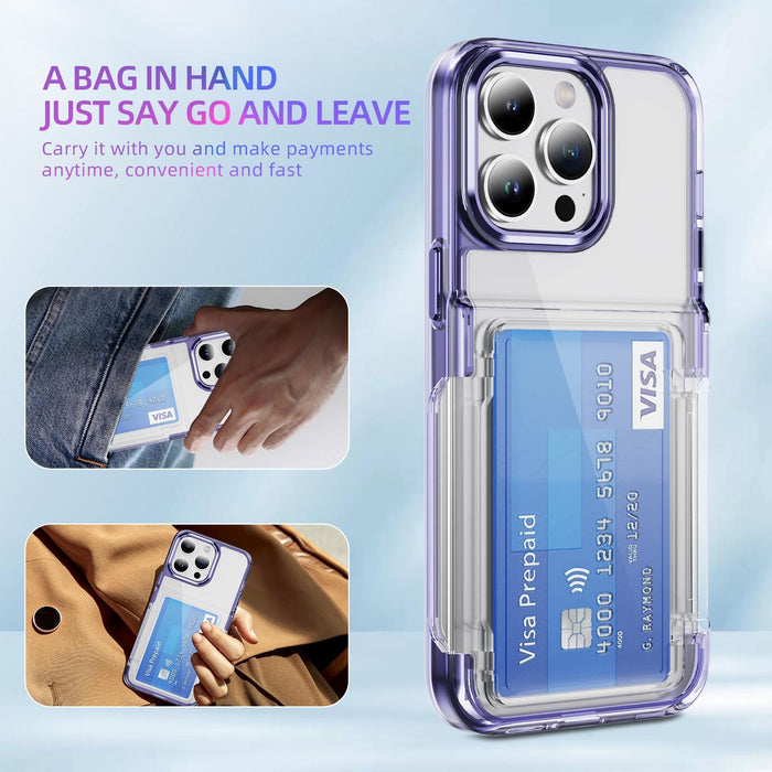 For Iphone 15 Card Holder Acrylic Hybrid Tpu Phone Case