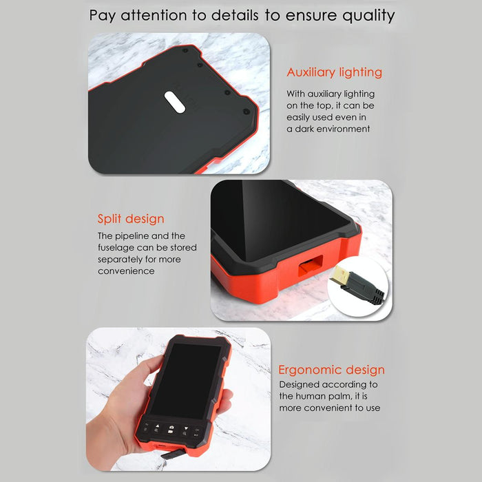 4.5 Inch Ips Colour Screen 7.9Mm Triple Camera Split Hard Cable Industrial Endoscope Length 10M Black Red