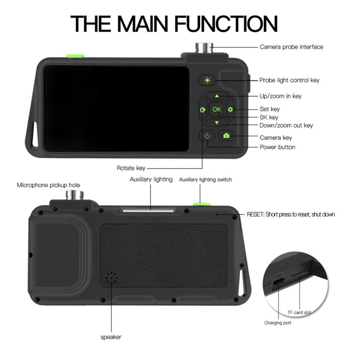 4.5 Inch Ips Colour Screen 7.9Mm Triple Camera Hard Cable Industrial Endoscope Length 10M Black
