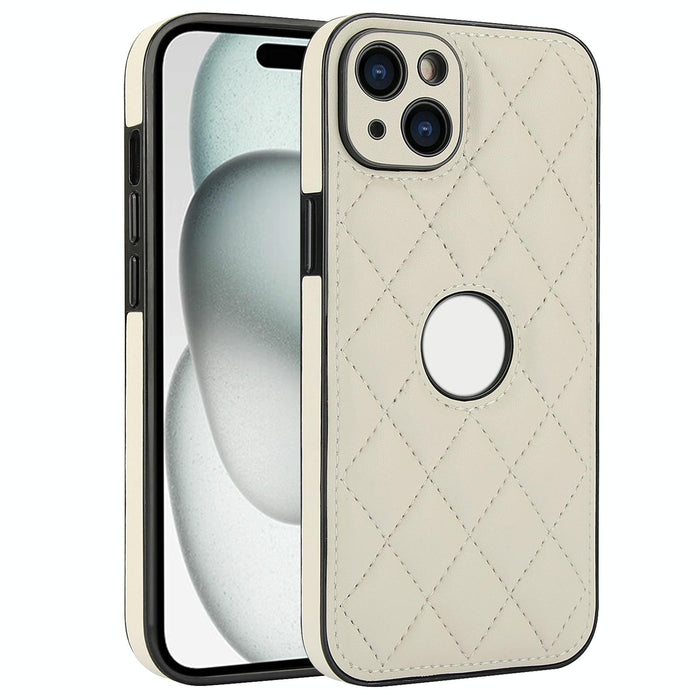 For Iphone 15 Rhombic Leather Back Cover Phone Case